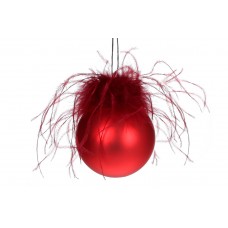 Куля скло 8см з матовим покриттям та декором з пір'я,червоний NY15-433/Bonadi/(6)