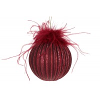 Куля скло 8см з декором з пір'я та глітера.бордовий 118-182/Bonadi/