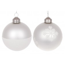 Куля скло 8см з оксамитовим орнаментом,матовий білий 854-391/Bonadi/(12)