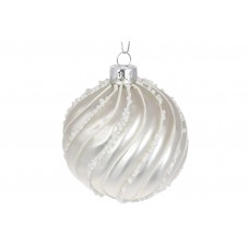 Куля скло 8см рельєфної форми,з декором з бісеру,білий 118-771/Bonadi/(6)