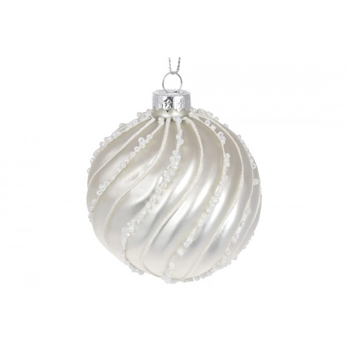 Куля скло 8см рельєфної форми,з декором з бісеру,білий 118-771/Bonadi/(6)