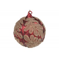 Куля скло 10см із золотим візерунком,матовий червоний №118-584/Bonadi/(12)