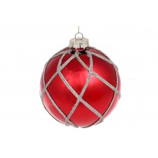 Куля скло 10см з орнаментом із гліттера,червоний №118-718/Bonadi/(12)