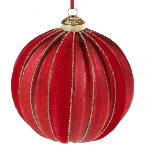 Куля скло 10см з покриттям матовий антик та оксамит,червоний №118-727/Bonadi/(12)
