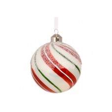 Куля скло 10см "Льодяник" білий з червоним №NY29-511/Bonadi/(6)