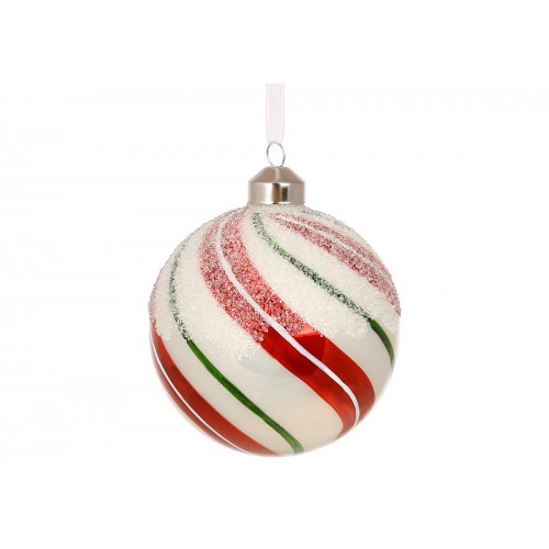 Куля скло 10см "Льодяник" білий з червоним №NY29-511/Bonadi/(6)