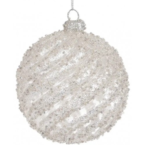 Куля скло 10см крученої форми,прозорий зі срібним глітером №118-579/Bonadi/(12)