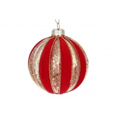 Куля скло 8см "Червоний оксамит" рельєфної форми,червоний з платиною №118-055/Bonadi/(6)