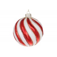 Куля скло 10см рельєфної форми,з декором з глітера,червоно-білий №118-049/Bonadi/(6)