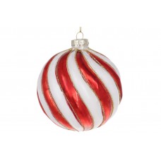 Куля скло 10см рельєфної форми,з декором з глітера,червоно-білий №118-049/Bonadi/(6)