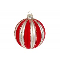 Куля скло 10см рельєфної форми,з декором з оксамиту,червоний з білим перлин№118-943/Bonadi