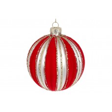 Куля скло 10см рельєфної форми,з декором з оксамиту,червоний з білим перлин№118-943/Bonadi