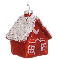 Прикраса скло "Будиночок" 10см,червоний з білим №115-120/Bonadi/
