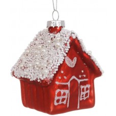 Прикраса скло "Будиночок" 10см,червоний з білим №115-120/Bonadi/