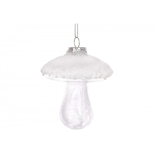 Прикраса скло "Гриб" 7х8см,прозорий з білим бісером №115-205/Bonadi/