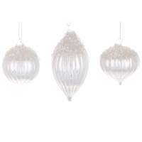 Прикраса скло "Куля,олива,цибуля" 8см з присипкою лід,3вида,срібло №108-234/Bonadi/