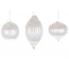 Прикраса скло "Куля,олива,цибуля" 8см з присипкою лід,3вида,срібло №108-234/Bonadi/