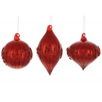 Прикраса скло "Куля,олива,цибуля" 10см,3вида,червоний №108-173/Bonadi/