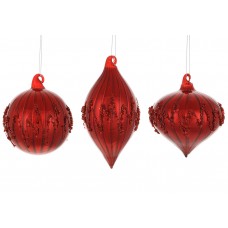 Прикраса скло "Куля,олива,цибуля" 10см,3вида,червоний №108-173/Bonadi/