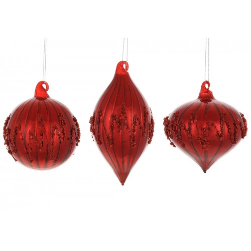 Прикраса скло "Куля,олива,цибуля" 10см,3вида,червоний №108-173/Bonadi/