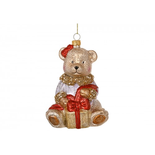 Прикраса скло "Ведмедик з подарунками" 13см №NY29-528/Bonadi/
