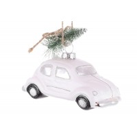 Прикраса скло "Машинка з ялинкою" 11,5х5,5х8см,білий зі сріблом №115-137/Bonadi/