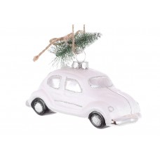 Прикраса скло "Машинка з ялинкою" 11,5х5,5х8см,білий зі сріблом №115-137/Bonadi/