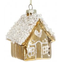 Прикраса скло "Будиночок" 7х10см,золото з білим №115-237/Bonadi/