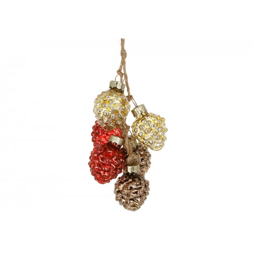 Набір прикрас скло "Шишка" 3х4х11см 6шт,золото,червоний,шоколадний №108-929/Bonadi/