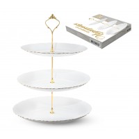 Цукерниця керам. 3-х ярусна золотий кант, біла 10',9',8' №30089-00/S&T/(6)