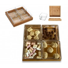 Набір ємностей скло для снеків на дерев. підставці 22х22см 270мл №7090/S&T/(12)