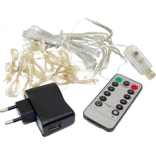 Гірлянда-штора електрич. Роса 144LED білий теплий L-1,8 H-1,2м,USB ,пульт 1931-07(50)