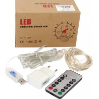 Гірлянда-штора електрична Роса 144 LED USB, пульт, bluetooth, біла L-1,8 H-1,2 м 1931-03