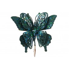 Прикраса пласт. "Метелик" 17см на кліпсі бірюзовий глітер №839-427/Bonadi/(12)(24)