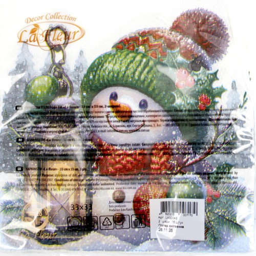 Серветки столові ТМ "La Fleur" 2-х шарові (16шт) НР Ліхтар сніговика(16)