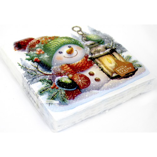 Серветки столові ТМ "La Fleur" 2-х шарові (16шт) НР Ліхтар сніговика(16)