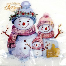 Серветки столові ТМ "La Fleur" 2-х шарові (16шт) НР Родина сніговичків(16)