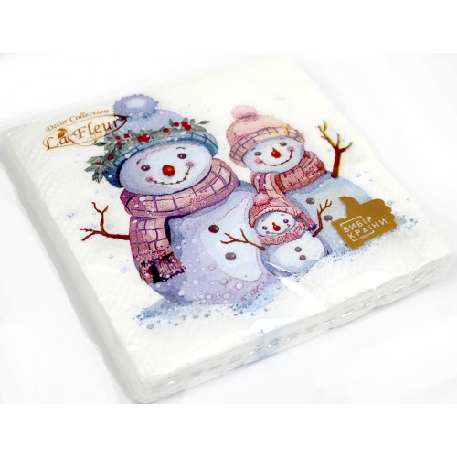 Серветки столові ТМ "La Fleur" 2-х шарові (16шт) НР Родина сніговичків(16)