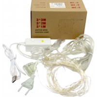 Гірлянда-штора електрич. Роса 100LED USB 20ліній білий теплий L-3м H-0,6м 1935-07(100)