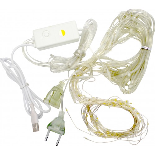 Гірлянда-штора електрич. Роса 100LED USB 20ліній білий теплий L-3м H-0,6м 1935-07(100)