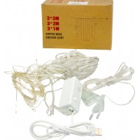 Гірлянда-штора електрич. Роса 100LED USB 20ліній білий теплий L-3м H-0,6м №1935-03(100)