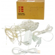 Гірлянда-штора електрич. Роса 100LED USB 20ліній білий теплий L-3м H-0,6м №1935-03(100)