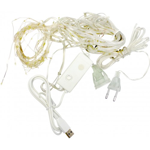 Гірлянда-штора електрич. Роса 100LED USB 20ліній білий теплий L-3м H-0,6м №1935-03(100)