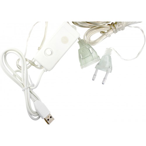 Гірлянда-штора електрич. Роса 100LED USB 20ліній білий теплий L-3м H-0,6м №1935-03(100)