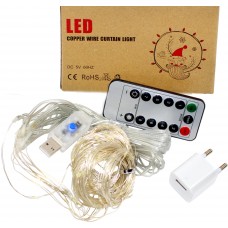 Гірлянда-штора електрич. Роса 200LED USB адаптер,пульт ДК,10ліній білий L-3м H-2м№1938-03u