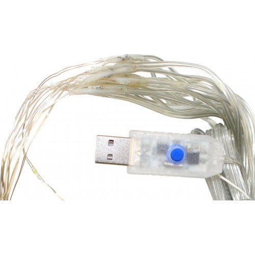 Гірлянда-штора електрич. Роса 200LED USB адаптер,пульт ДК,10ліній білий L-3м H-2м№1938-03u