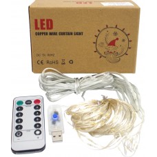 Гірлянда-штора електрич.Роса200LED USB адапт.,пультДК,10лін.білий теплийL-3м H-2м№1938-07u