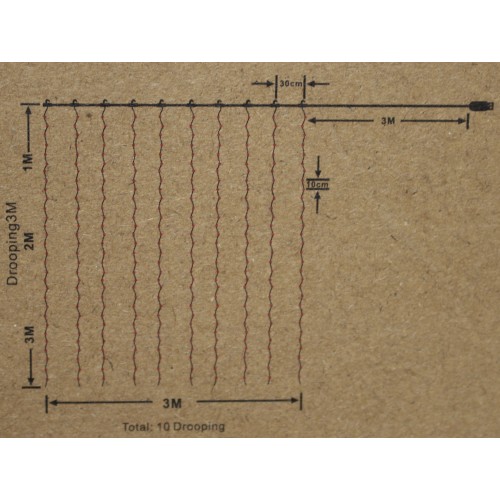 Гірлянда-штора електрич.Роса200LED USB адапт.,пультДК,10лін.білий теплийL-3м H-2м№1938-07u