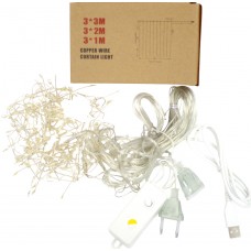 Гірлянда-штора Роса-мішура200LED USB,реле 8 реж.,10ліній білий теплийL-3м H-0,6м№1945-07