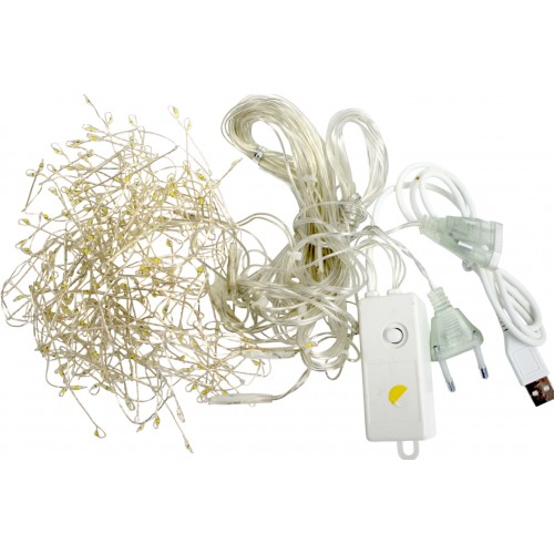 Гірлянда-штора Роса-мішура200LED USB,реле 8 реж.,10ліній білий теплийL-3м H-0,6м№1945-07